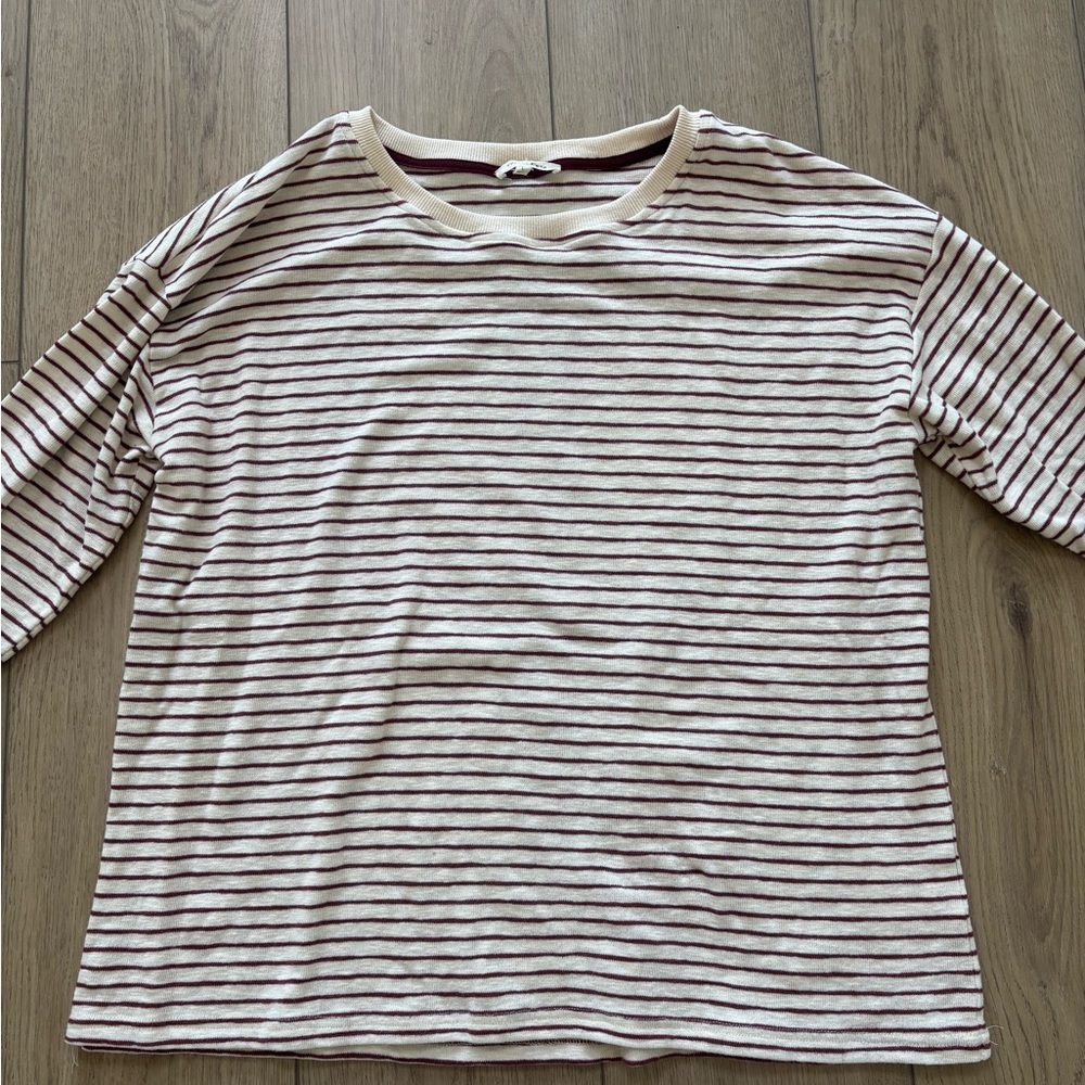 Tea n Rose Cream and Brown Striped Long Sleeve Top